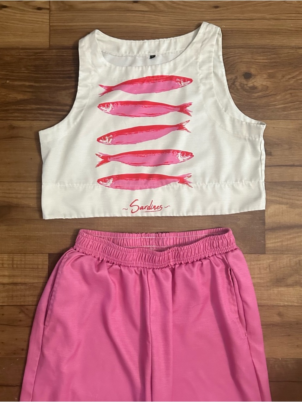 Pink Matching Set Crop Top Wide Leg Pants Resort Summer Outfit M - Picture 4 of 5